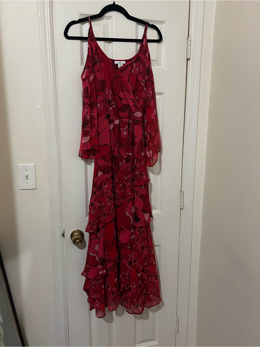 Bar III Red-Pink Floral Ruffle Maxi Dress